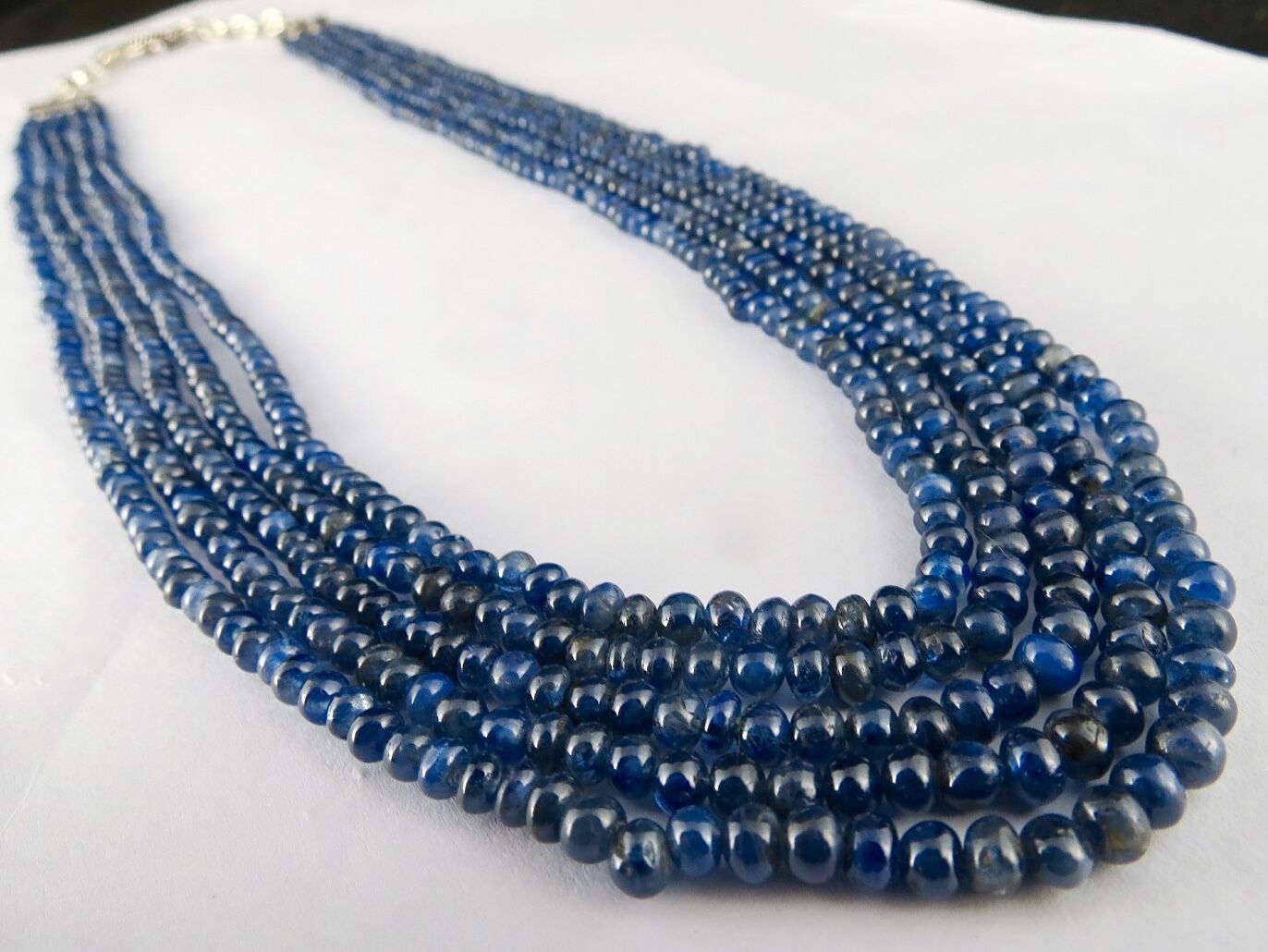 NATURAL BLUE SAPPHIRE BEADS ROUND 5 LINE 289 CARATS GEMSTONE SILVER NECKLACE