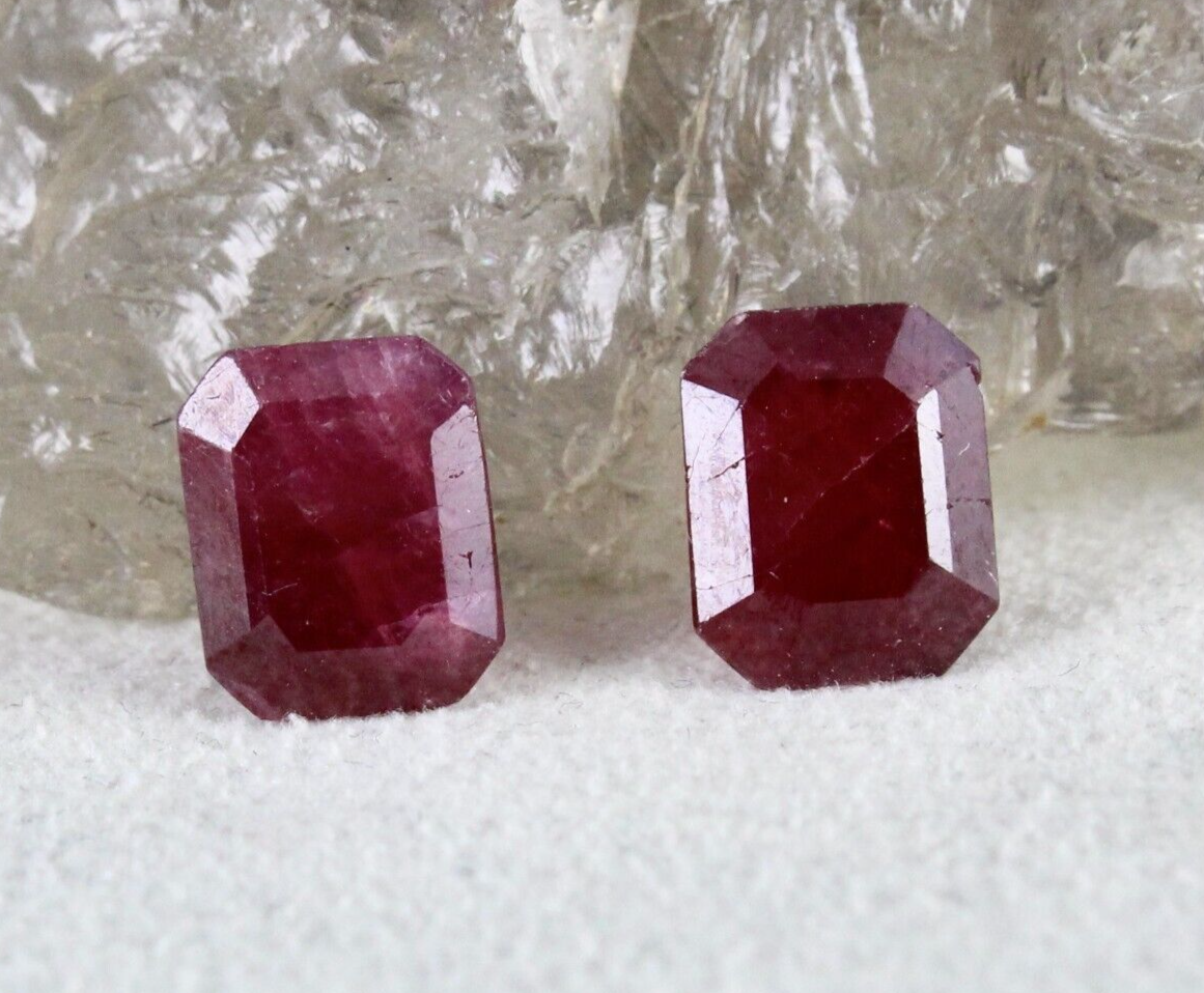 Natural Untreated Ruby Octagon Cut 8.78ct Gemstone Pair For Earring Design