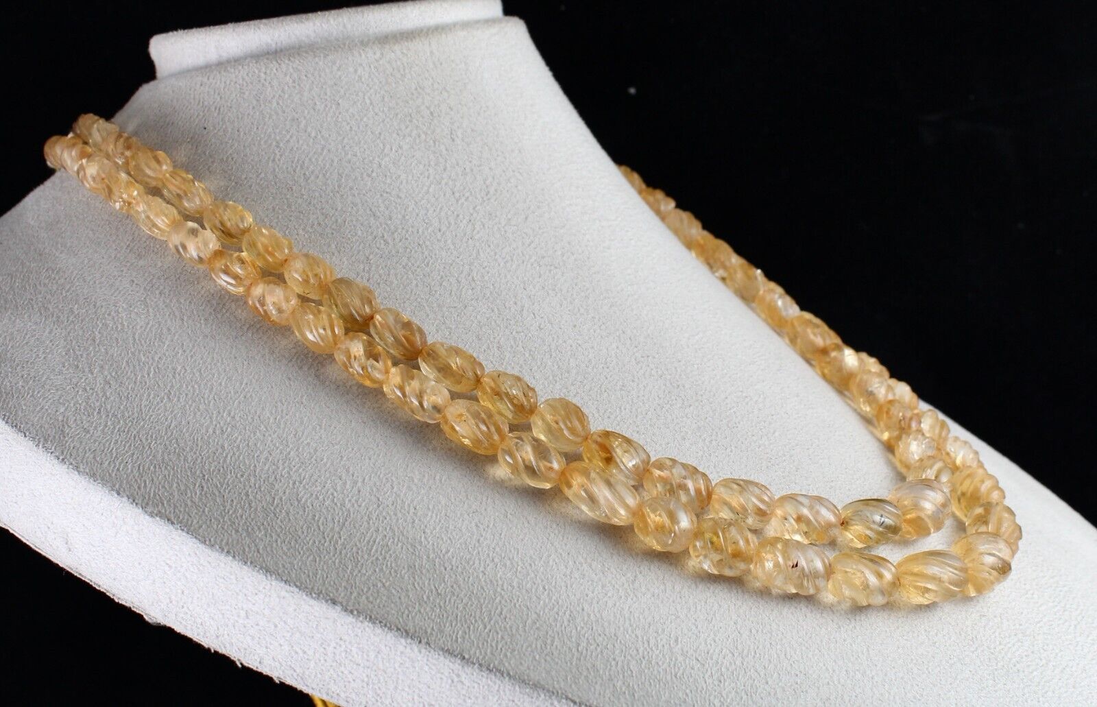 Natural Citrine Beads Carved Oval 2 L 587 Ct Yellow Gemstone Vintage Necklace