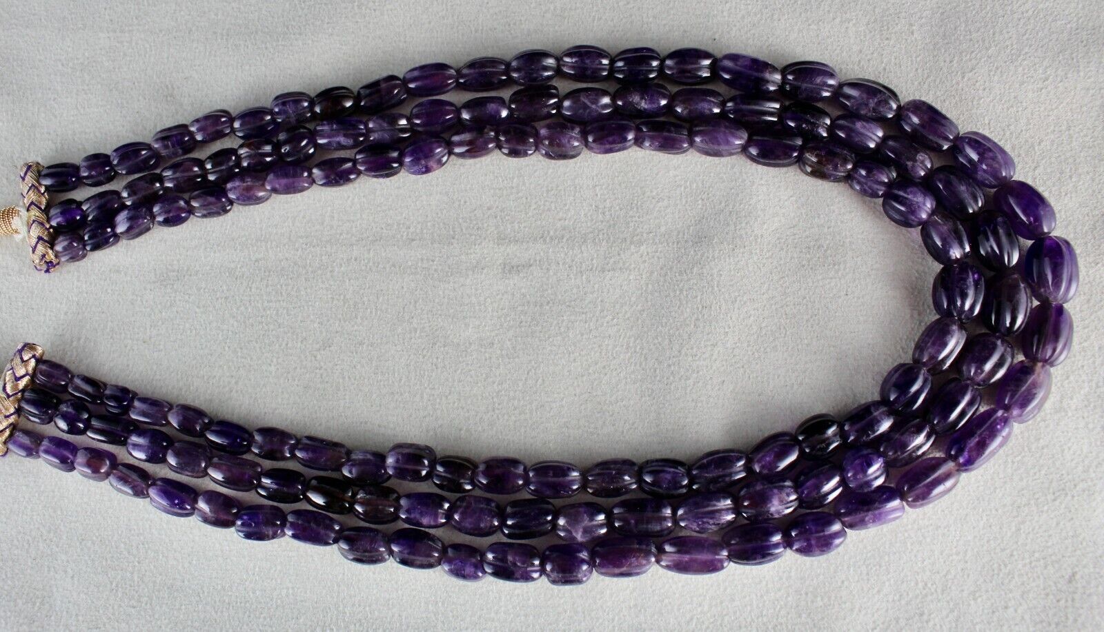 Antique Natural Amethyst Beads Carved Long  3 L 666 Ct Purple Gemstone Necklace