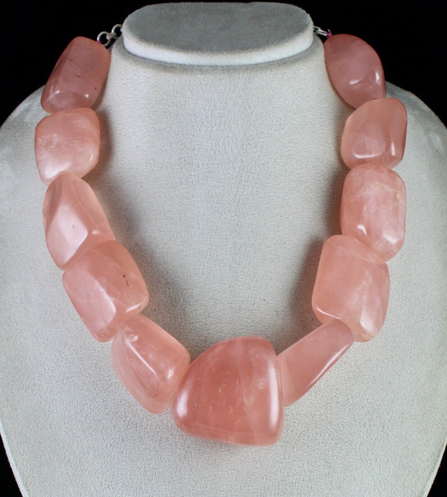 Natural Rose Quartz Unshaped Tumble Beads Big 2597 Ct Silver Gemstone Necklace