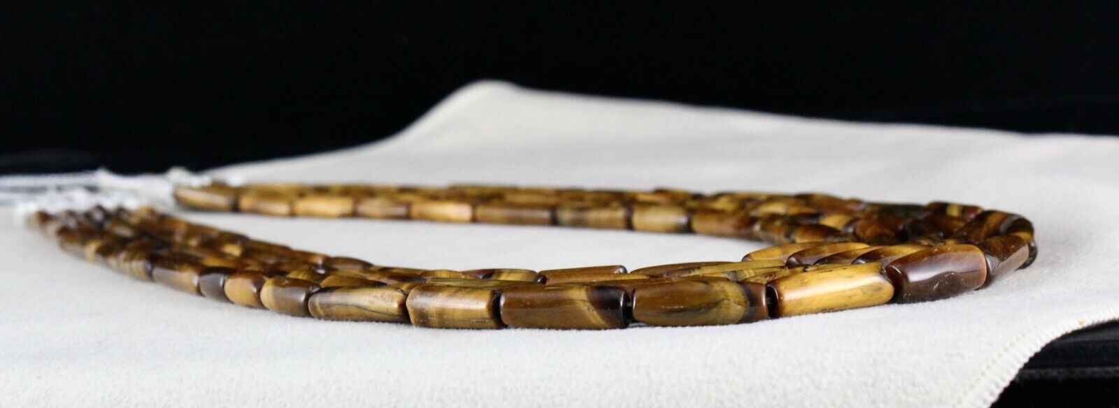 NATURAL TIGER'S EYE TUBE FANCY BEADS 5 LINE 514 CARATS GEMSTONE FASHION NECKLACE