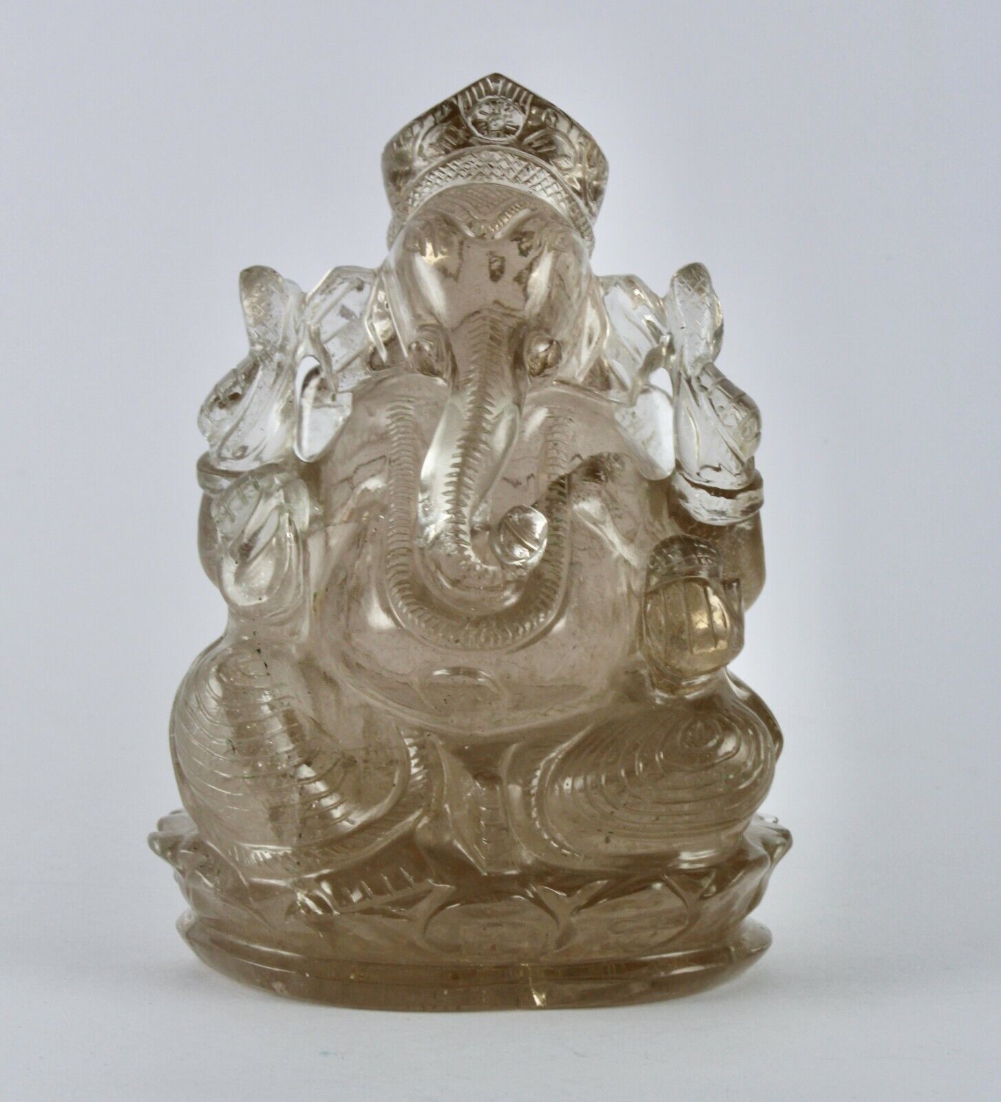 NATURAL SMOKY CRYSTAL QUARTZ 6275 CTS 6 "INCH LORD GANESHA STATUE HOME DECOR