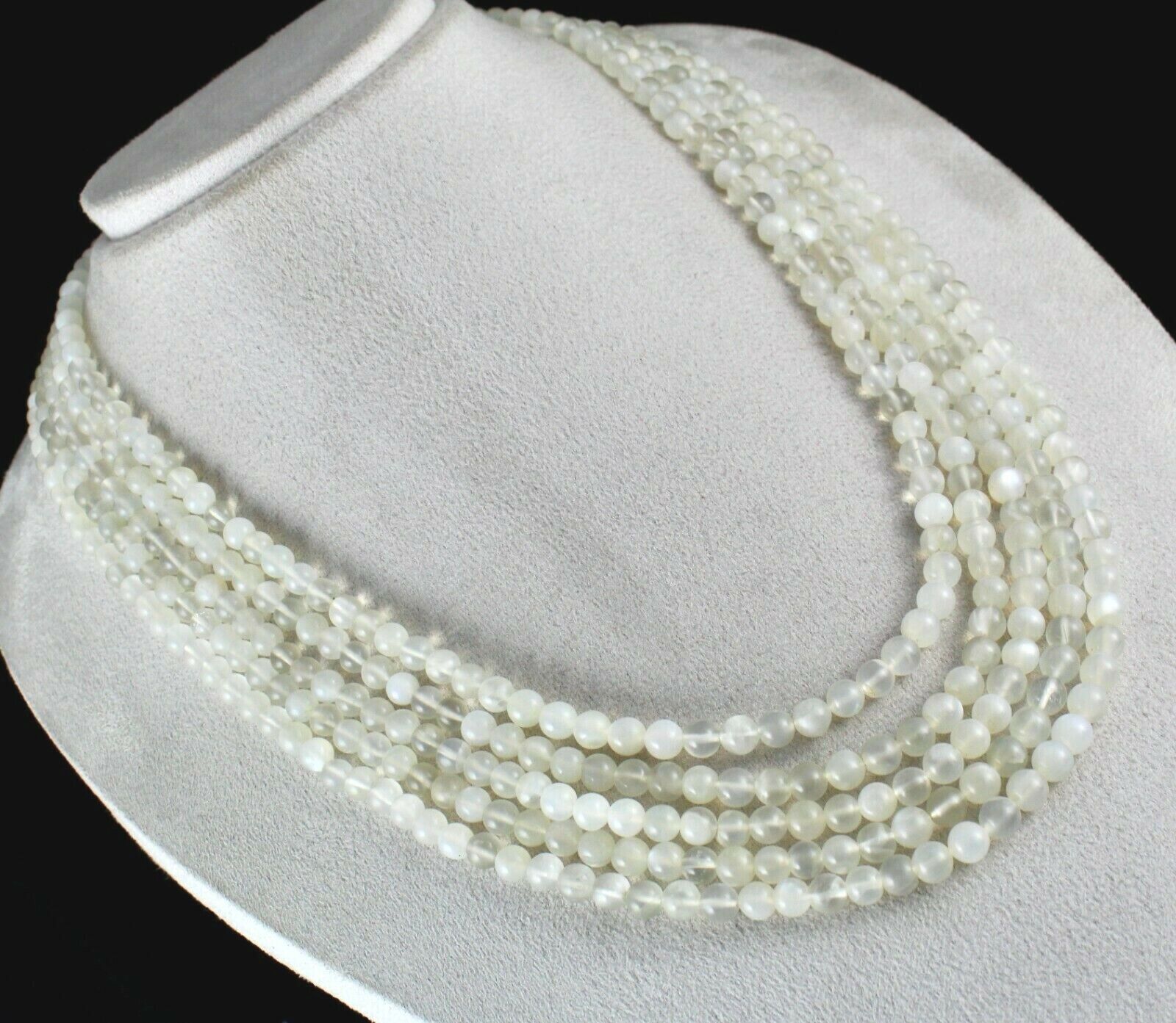 Natural White Moonstone Beaded Necklace 802 Carats Round Gemstone Silver Clasp