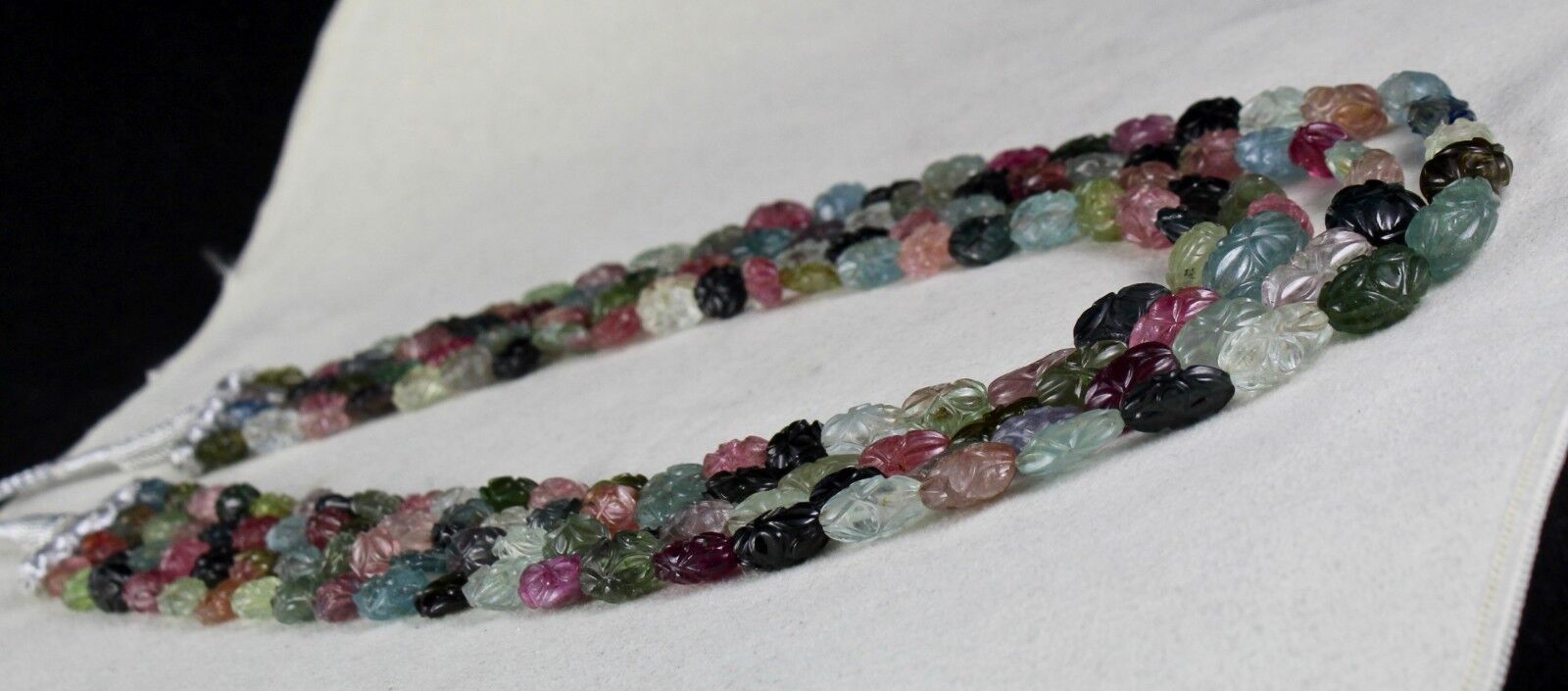 Natural Multi Tourmaline Aquamarine Beads Engraved 564 Ct Gemstone Old Necklace