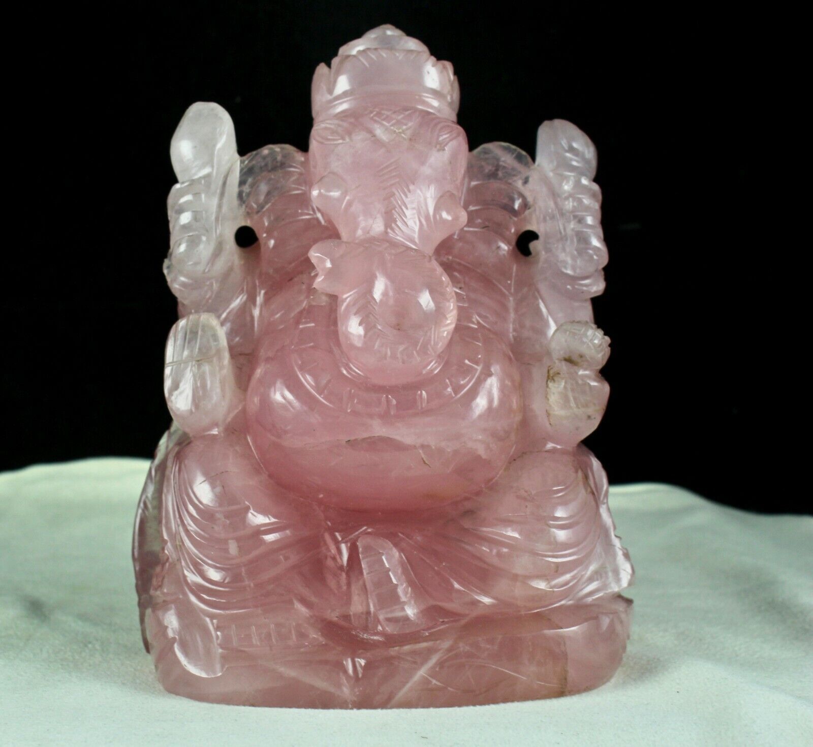 PINK 6" INCH NATURAL ROSE QUARTZ LORD GANESHA 8960 CARATS GEMSTONE STATUE FIGURE