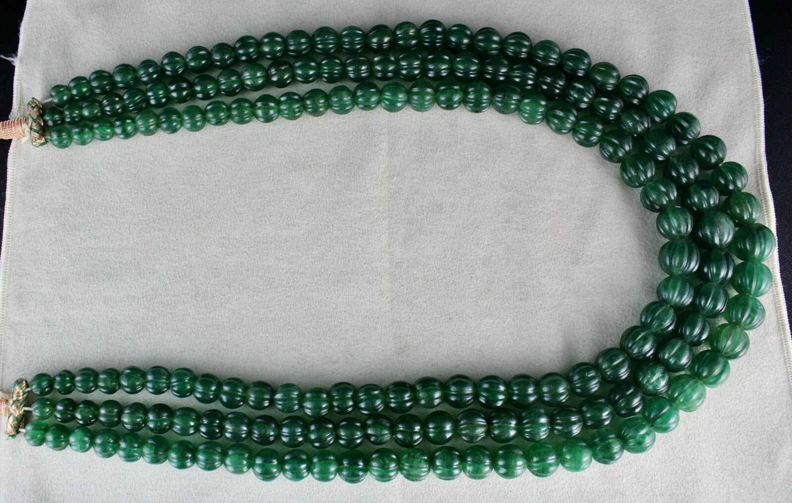 Emerald Green Quartz Melon Beaded Necklace 1486 Ct Carved Gemstone