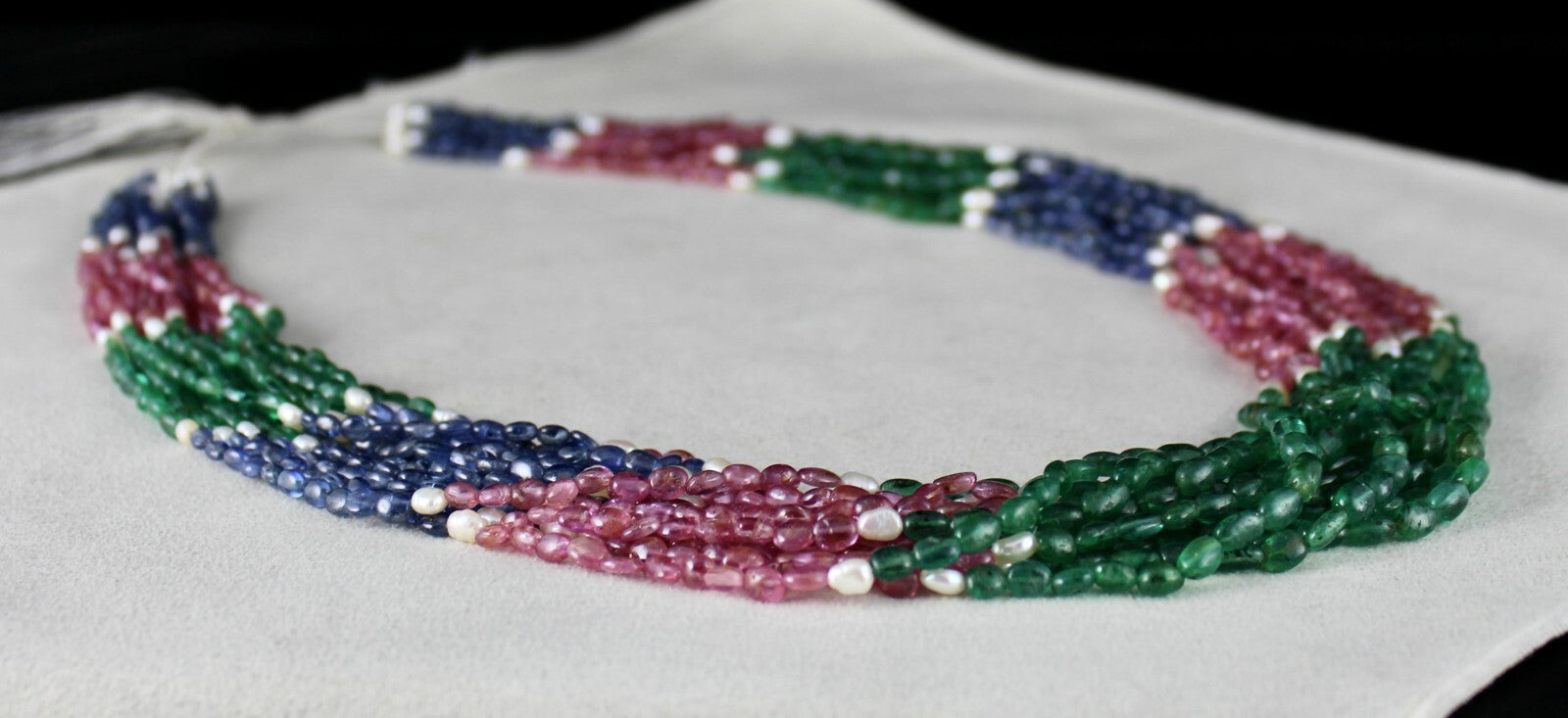 Certified Emerald Ruby Sapphire Pearl 681ct Gemstone Necklace For Women