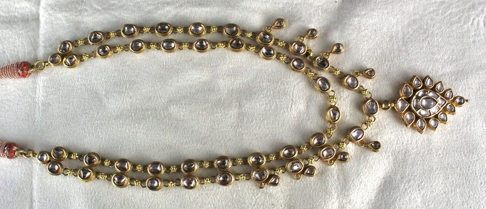 Natural Diamond 22k Yellow Gold Necklace Jadau Old Indian Antique Set Earring