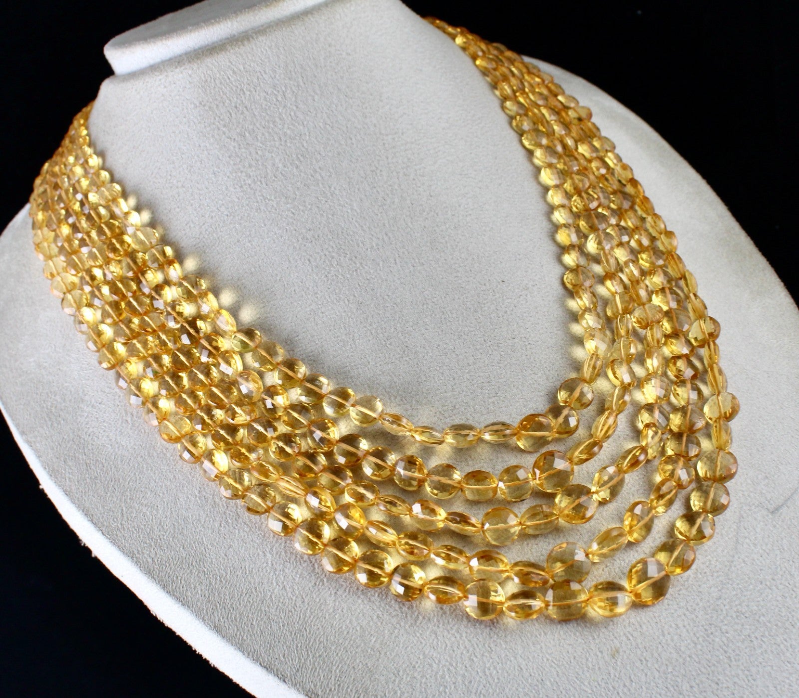 Certified Natural Yellow Citrine 752 Ct Faceted Coin Beads Necklace Women