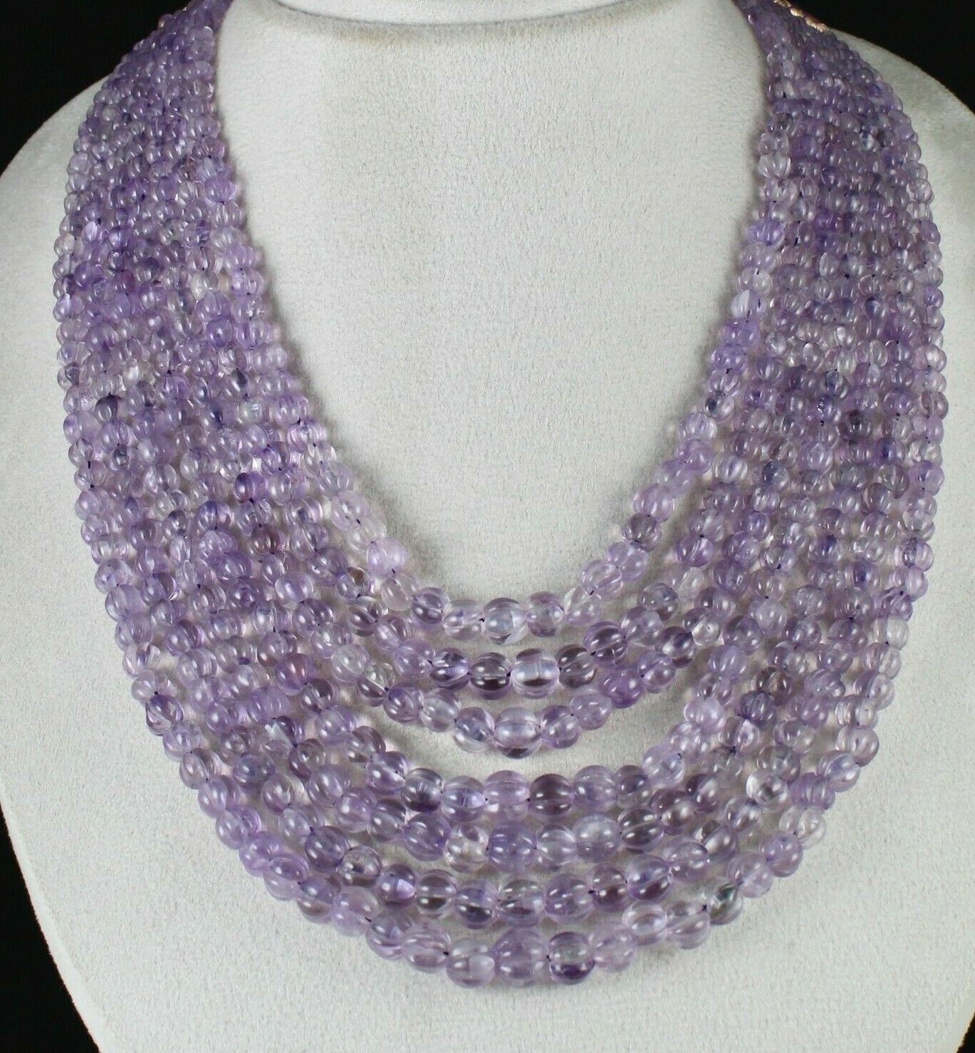 Natural Amethyst Beads Carved Melon 7L 1024 Ct Gemstone Antique Fashion Necklace