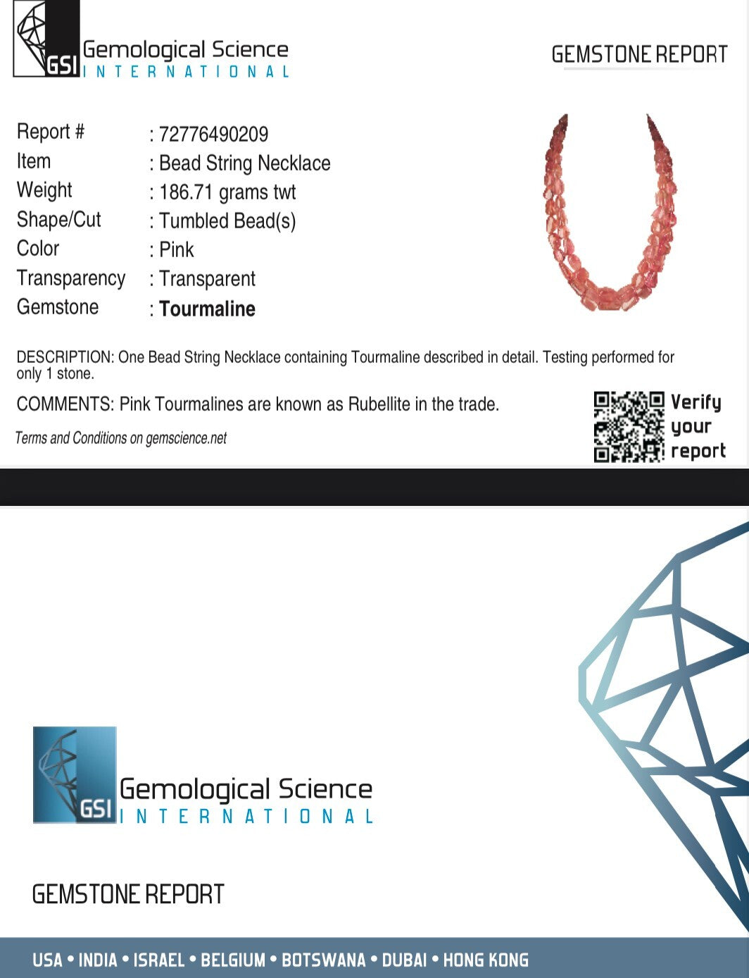 Certified Pink Tourmaline 908 Ct Beads Tumble Gemstone Necklace