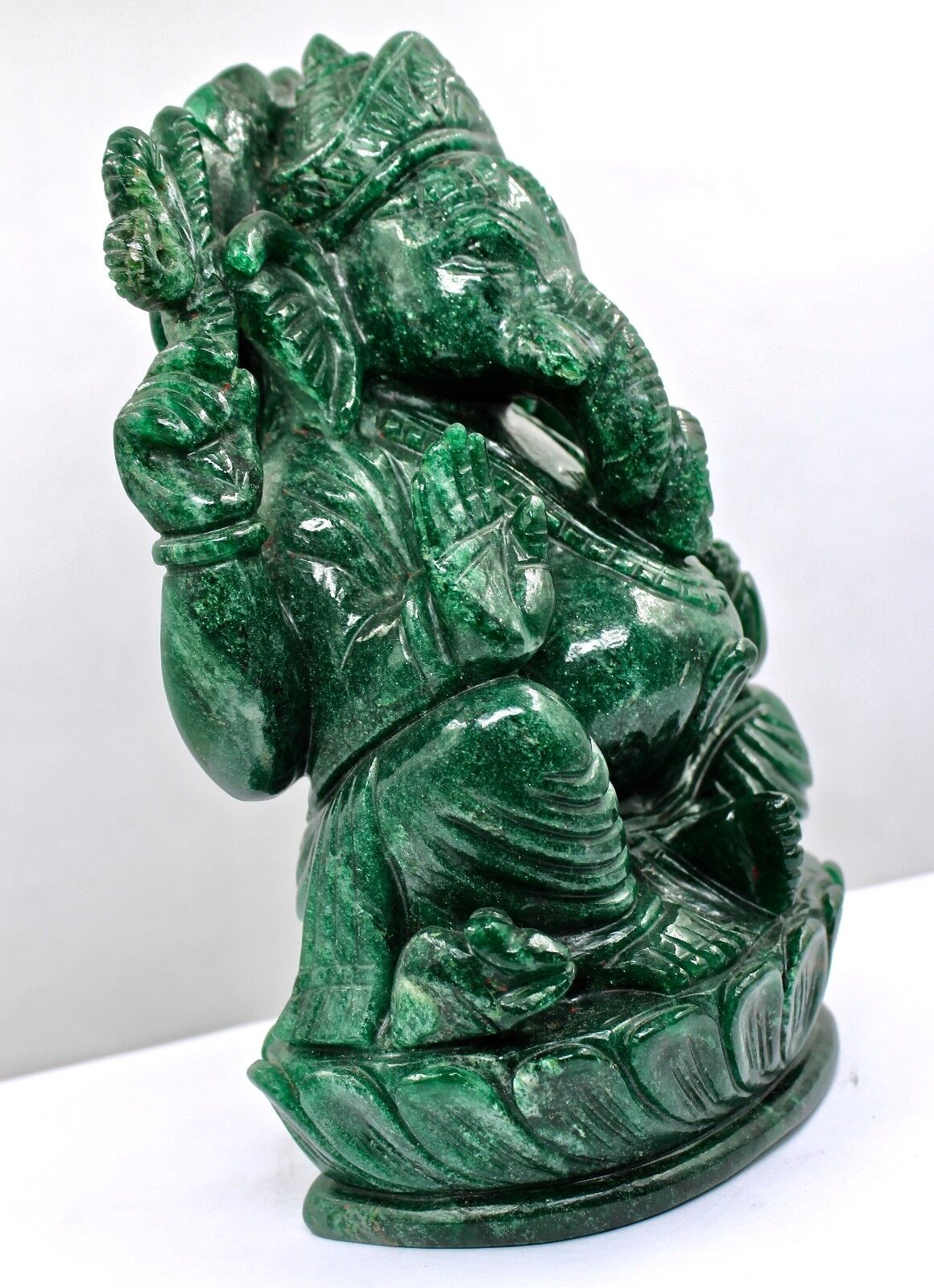 NATURAL GREEN QUARTZ 13565 CTS 8"INCH LORD GANESHA STATUE FOR HOME DECOR