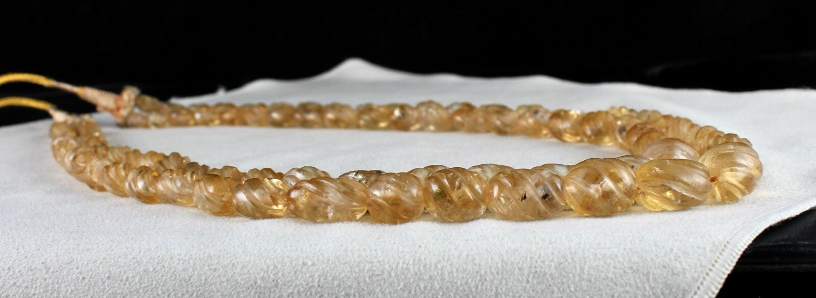 Vintage Natural Citrine Beads Carved Oval 587 Ct Yellow Gemstone Necklace