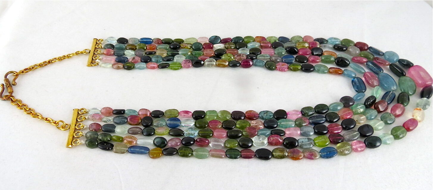 Natural Multi Tourmaline Aquamarine Beads 848 Ct Gemstone Fine Cocktail Necklace