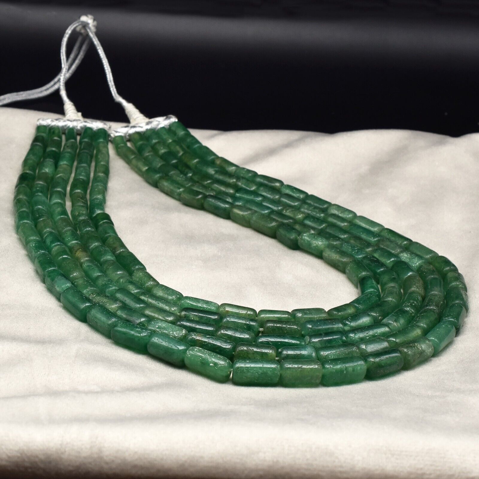 Vintage Natural Green Quartz Tube Fancy Beads 5 L 1199 Ct Fine Gemstone Necklace