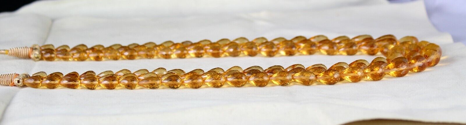 Natural Yellow Citrine Beads Faceted Drops 3 L 565 Ct Golden Gemstone Necklace