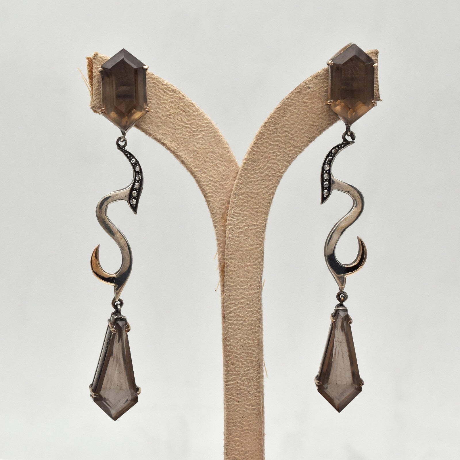 Natural Smoky Quartz 94.05ct Natural Diamond 18k Gold Sterling Silver Earrings