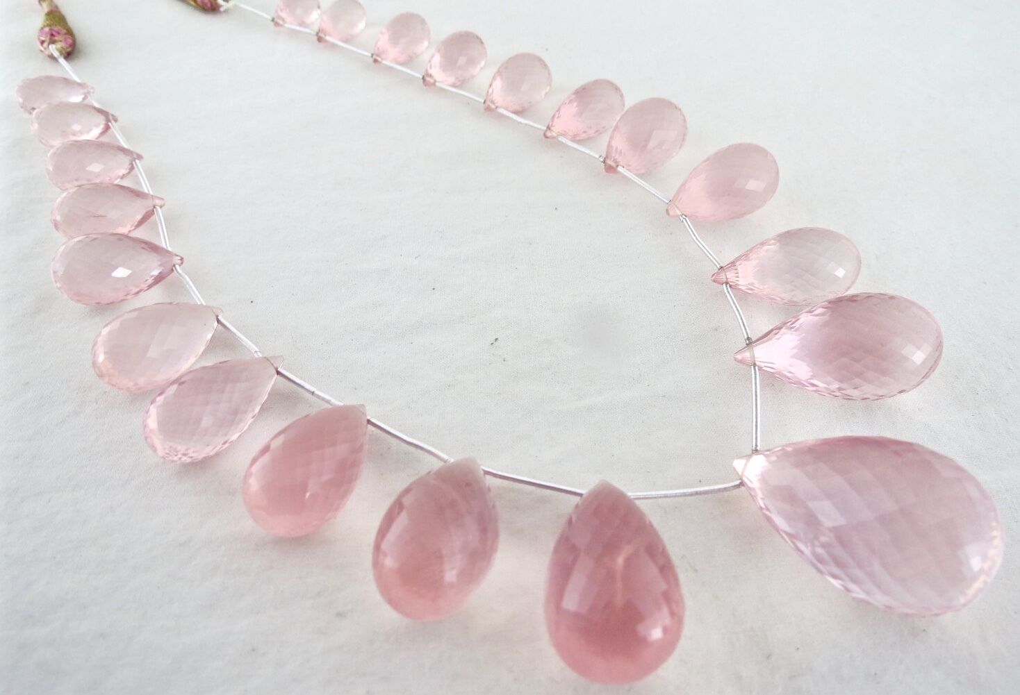 Certified Natural Rose Quartz Teardrop Beaded 402 Ct Gemstone Statement Necklace