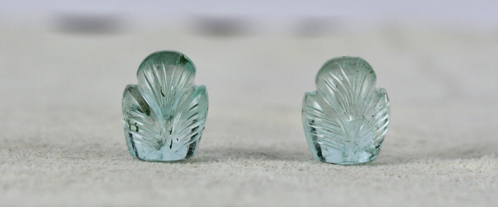 NATURAL BLUE AQUAMARINE CARVED LEAVES 13.88 CARATS GEMSTONE PAIR FOR EARRING