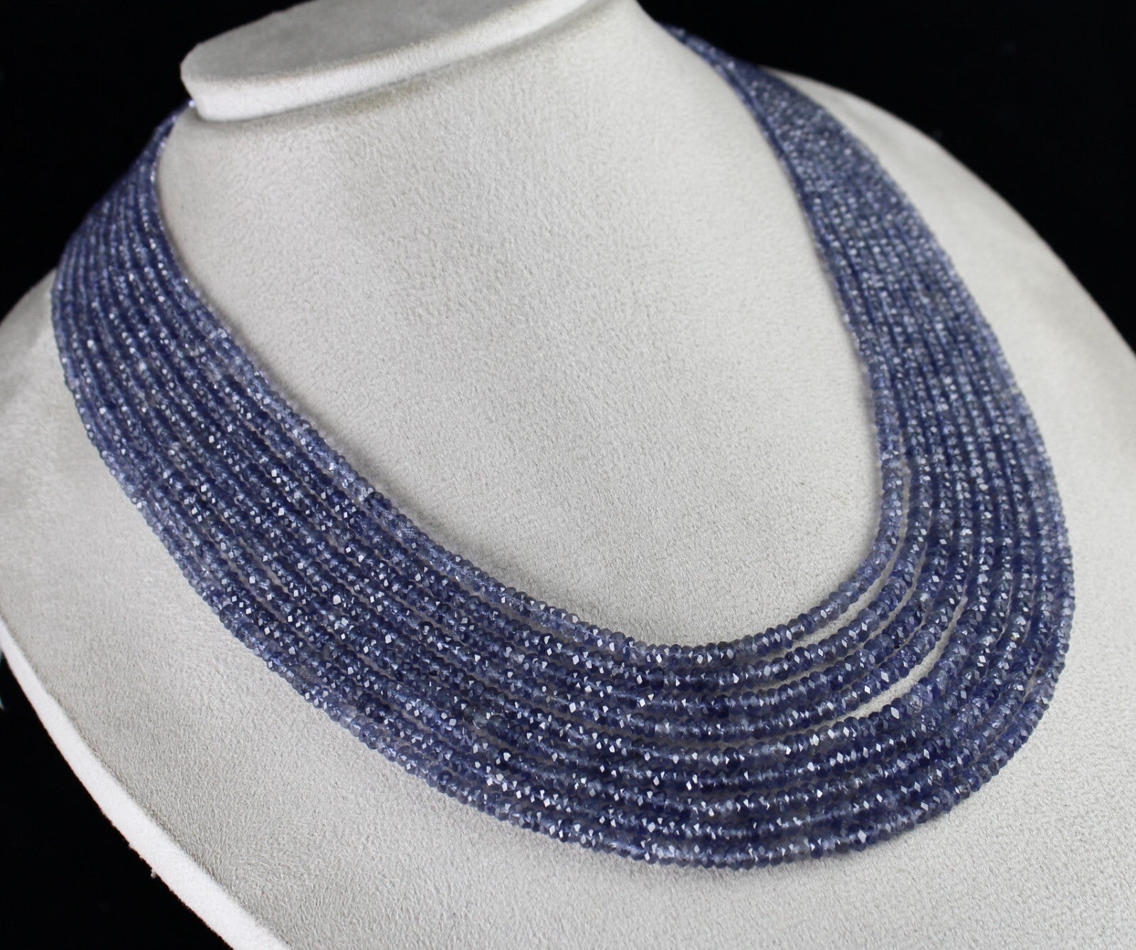 Certified Natural Iolite 503 Ct Faceted Round Beads Necklace, Blue Gemstone
