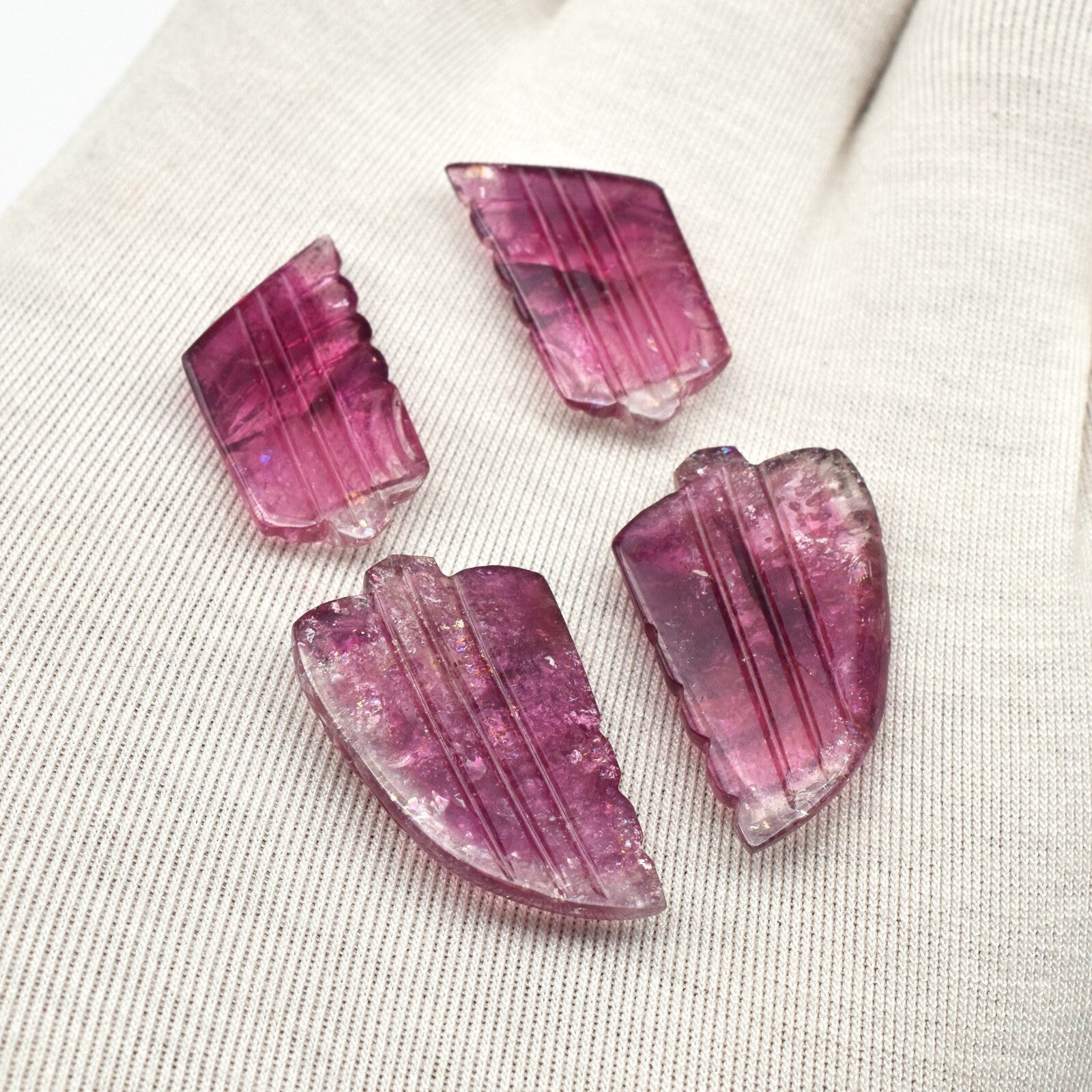 Certified Natural Pink Tourmaline 4 Pc 66.35 Ct Carved Gemstone Earring Design