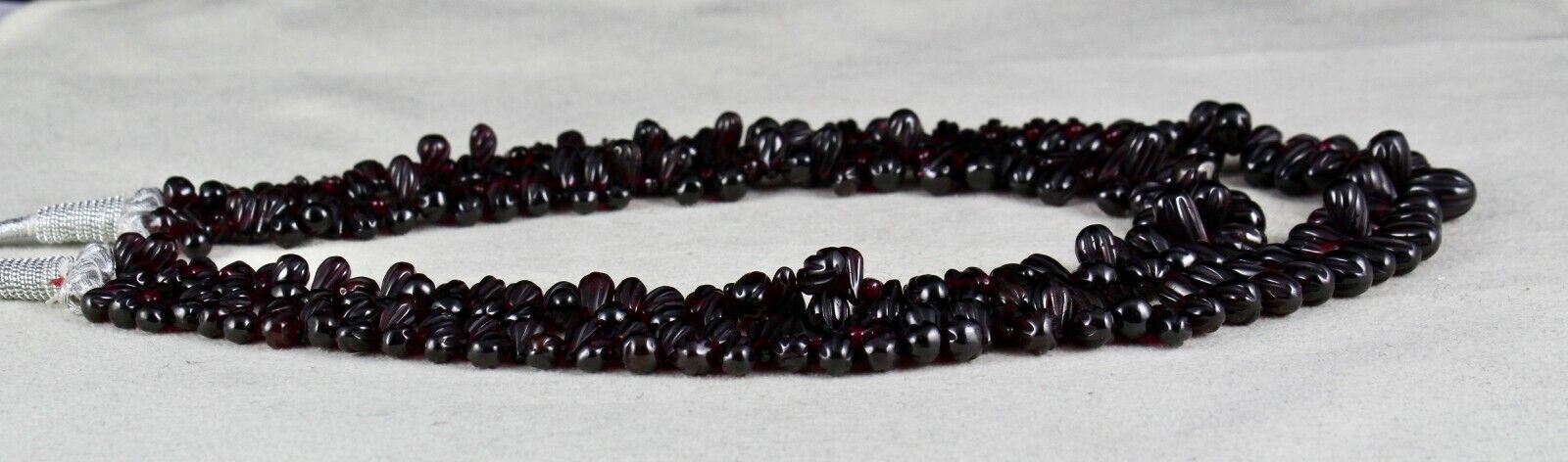 NATURAL RED GARNET BEADS CARVED TEAR DROPS 2 LINE 664 CARATS GEMSTONE NECKLACE 