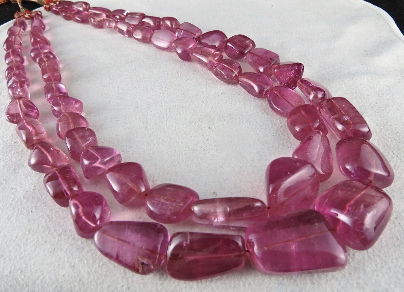 GTL CERTIFIED NATURAL PINK TOURMALINE RUBELLITE BEADS TUMBLE 2L 908 CTS NECKLACE