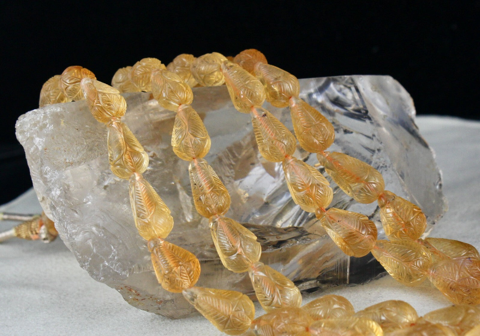Certified Natural Citrine Carved Drops Beaded Necklace 467 Ct For Women