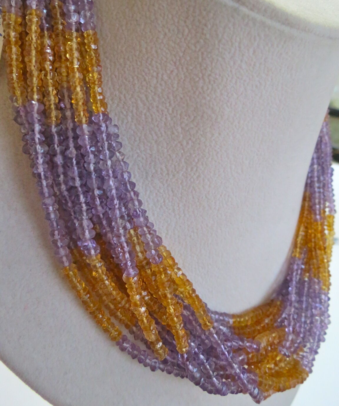 Natural Citrine Amethyst Beads Faceted Round 15L 665 Ct Gemstone Silver Necklace