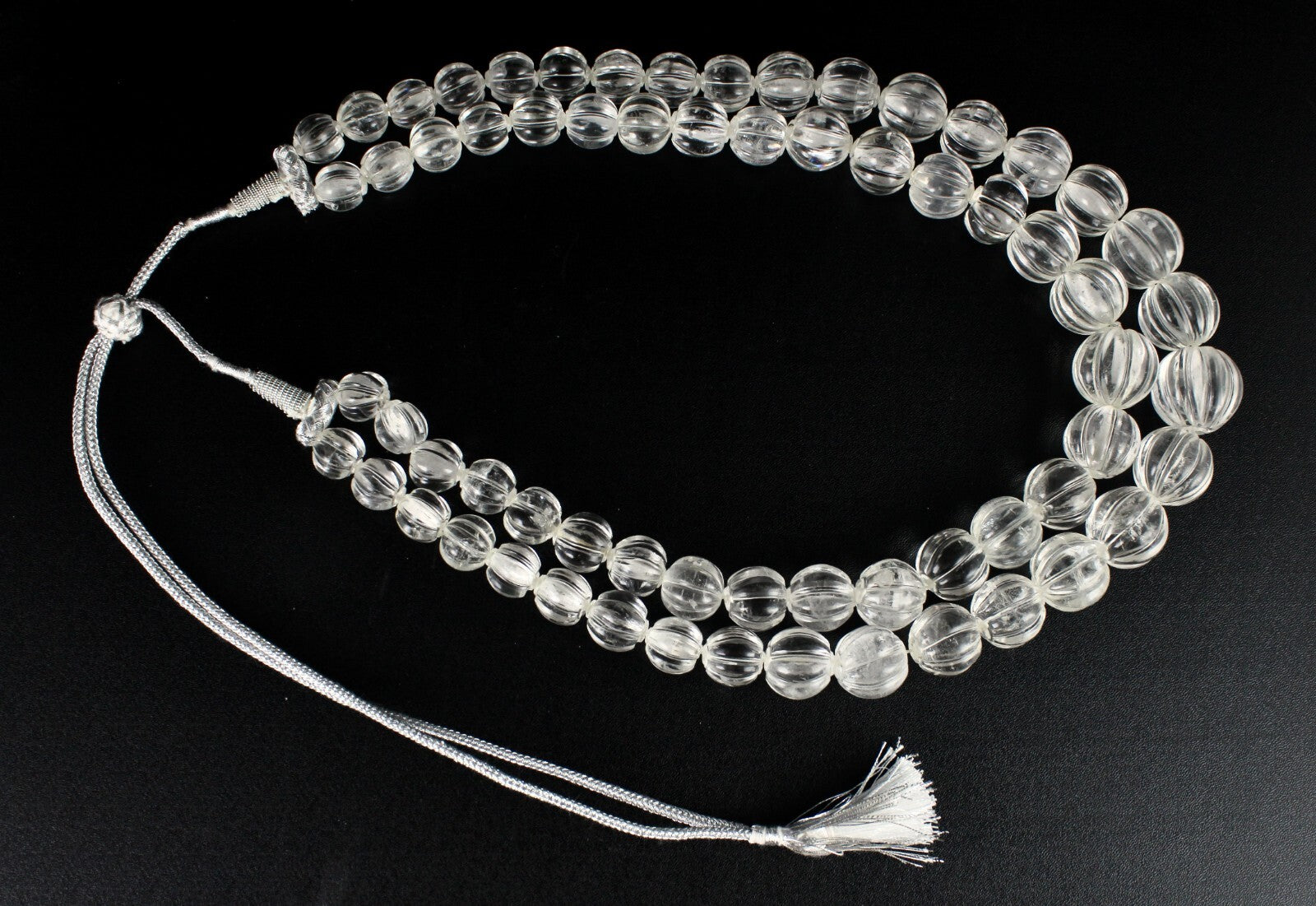 Natural Rock Crystal Quartz 1407 Ct Carved Melon Beads Gemstone Necklace