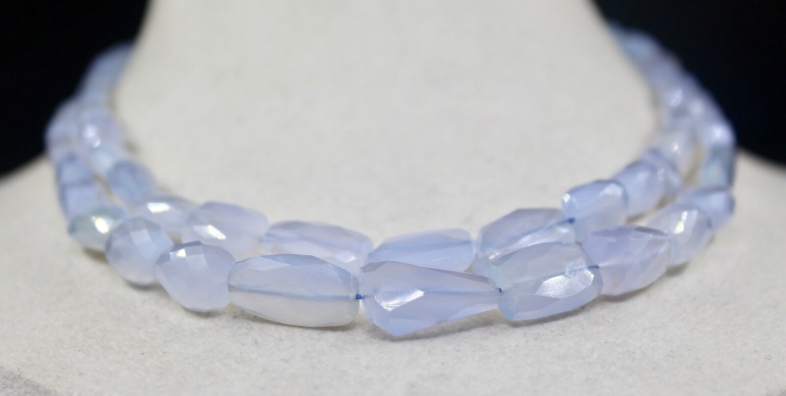 NATURAL BLUE CHALCEDONY BEADS FACETED NUGGET 2 LINE 330 CARATS GEMSTONE NECKLACE