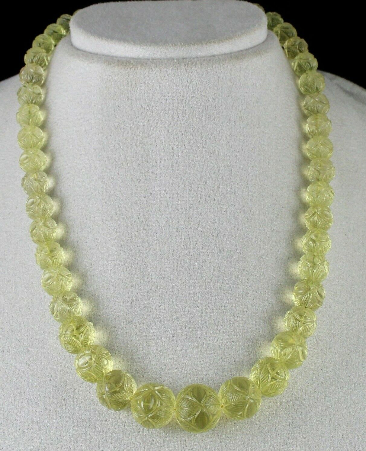 UNIQUE NATURAL LEMON QUARTZ BEADS CARVED 496 CTS SEMI PRECIOUS GEMSTONE NECKLACE