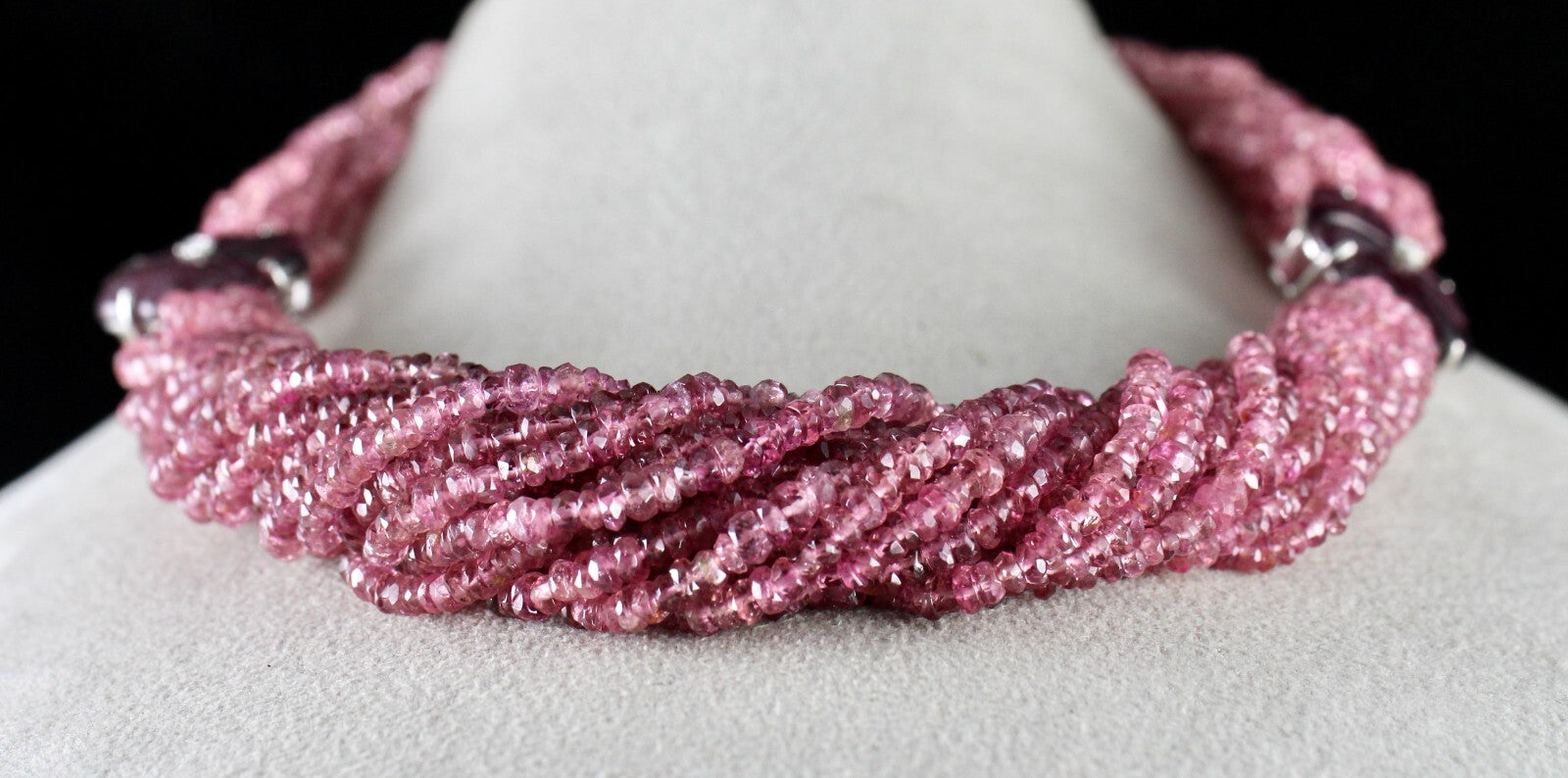 Certified Natural Pink Tourmaline 878ct Carved Sterling Silver Necklace