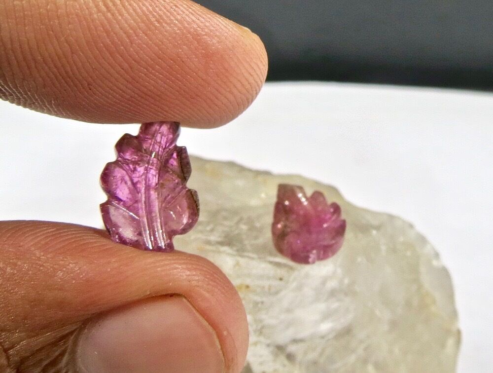 NATURAL PINK TOURMALINE CARVED LEAVES PAIR 6.25 CARATS GEMSTONE FOR EARRING 