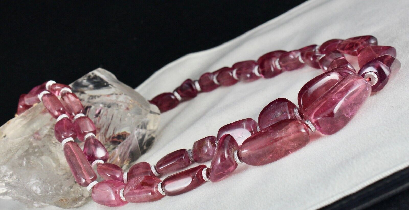 Natural Rubellite PinK Tourmaline Beads 1027 Ct Stone Silver Cocktail Necklace