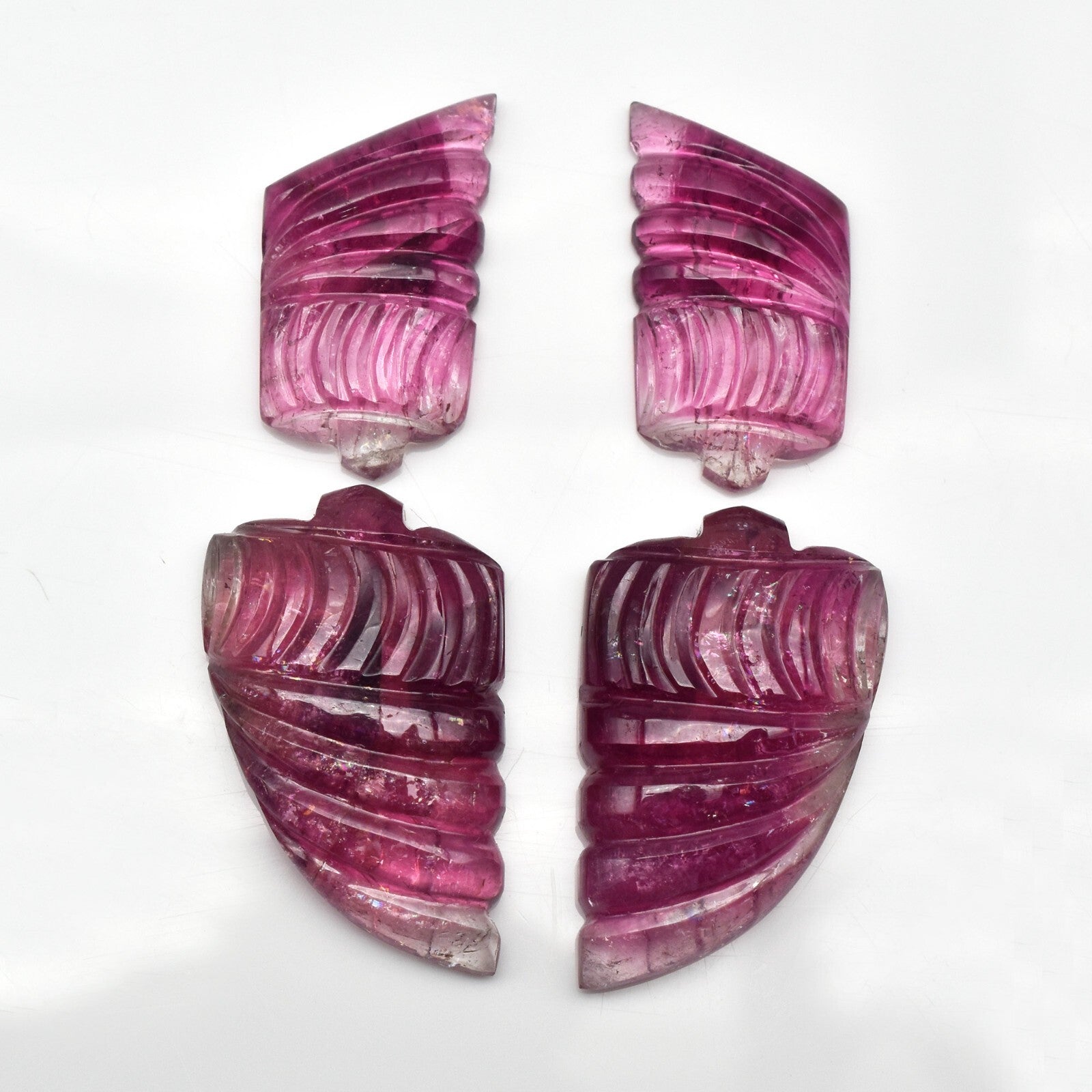Certified Natural Pink Tourmaline 4 Pc 66.35 Ct Carved Gemstone Earring Design