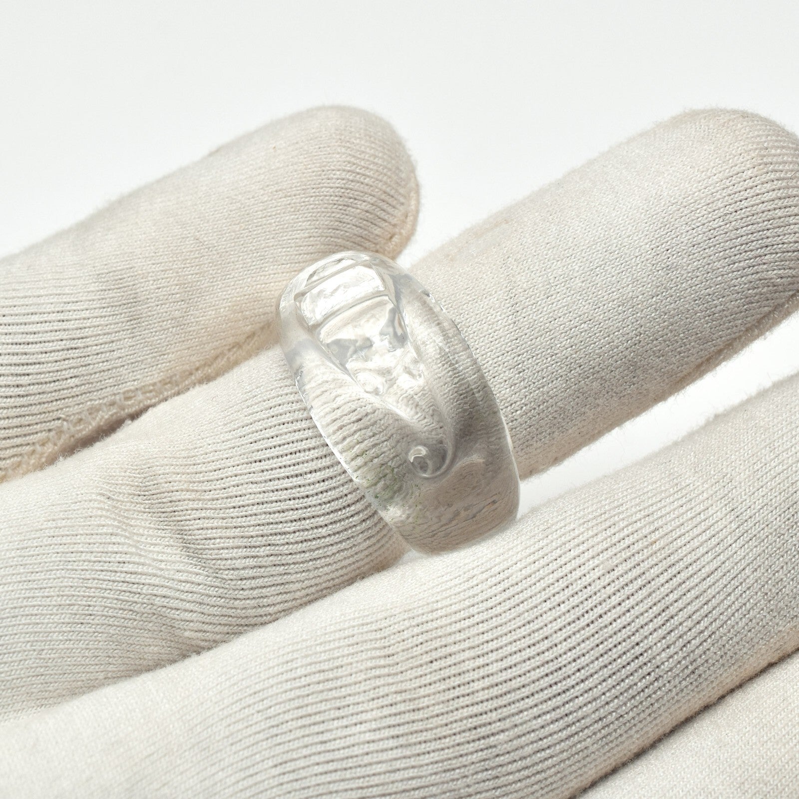 Natural Rock Crystal Quartz 41ct Carved Ganesha Gemstone Men Women Fashion Ring