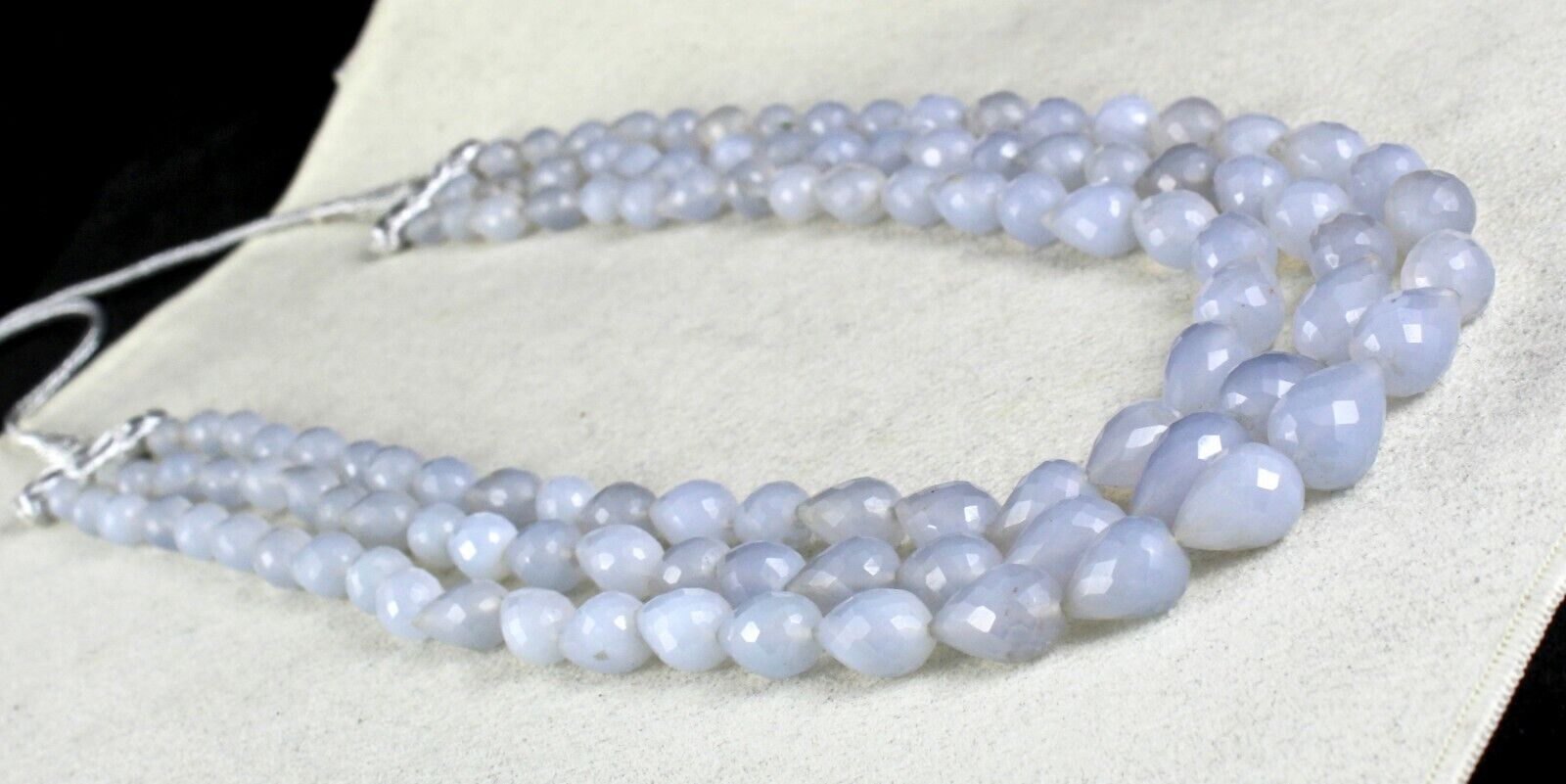 Natural Blue Chalcedony Beaded Teardrop 3 L 716 Ct Gemstone Fashion Necklace