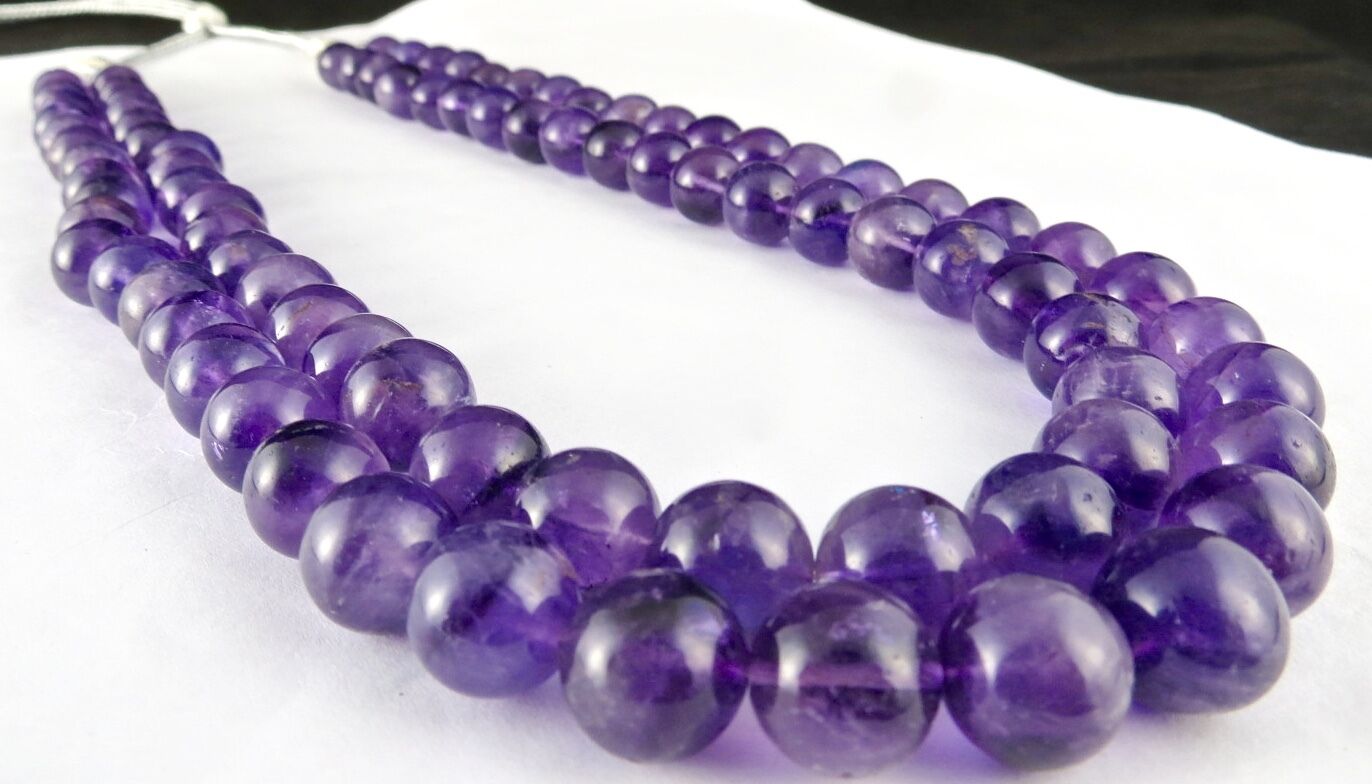 Natural Amethyst Beads Round 2 L 800 Ct Semi Precious Big Gemstone Fine Necklace