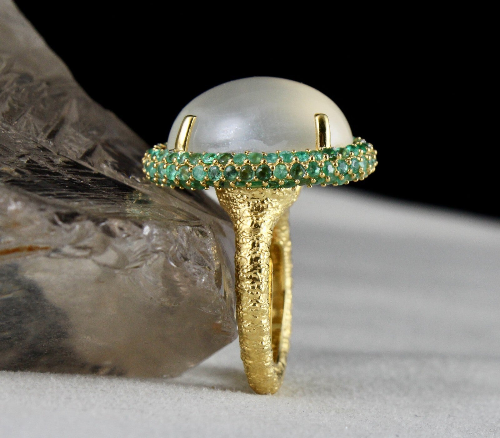 Certified Natural Moonstone 109ct Cabochon Emerald Sterling Silver Gemstone Ring