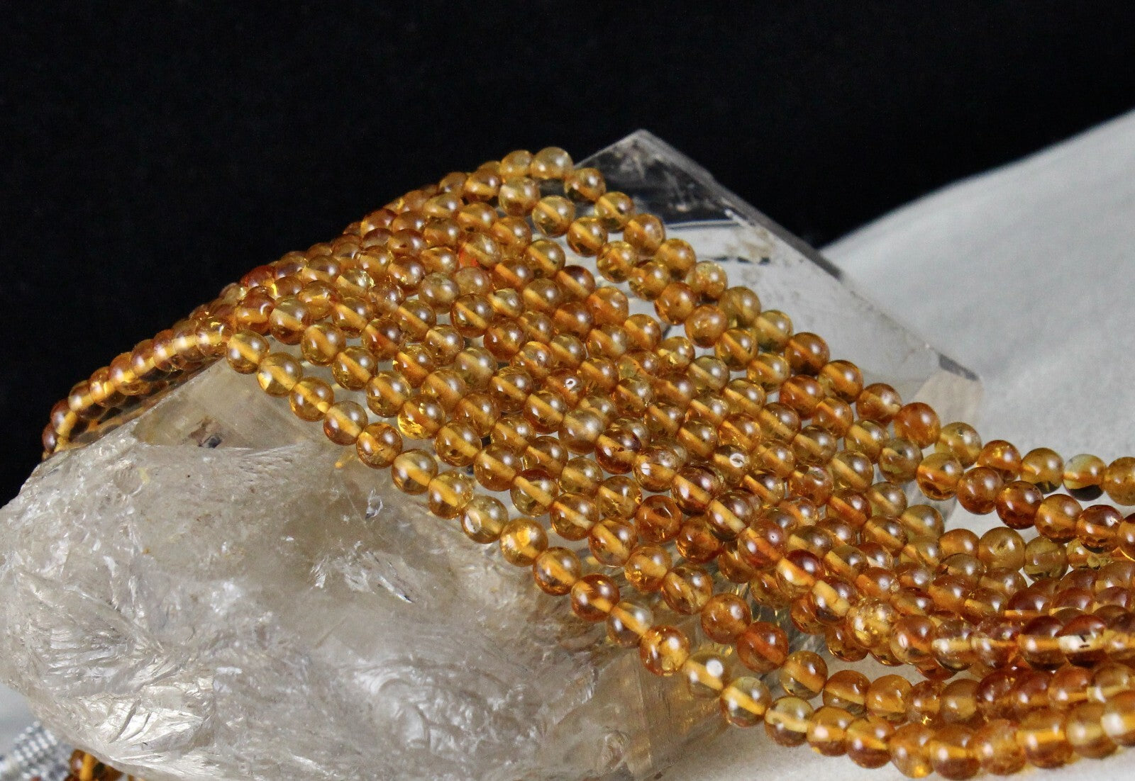 Natural Citrine Beads Round Necklace 365ct Yellow Gemstone Fashion Party Jewelry