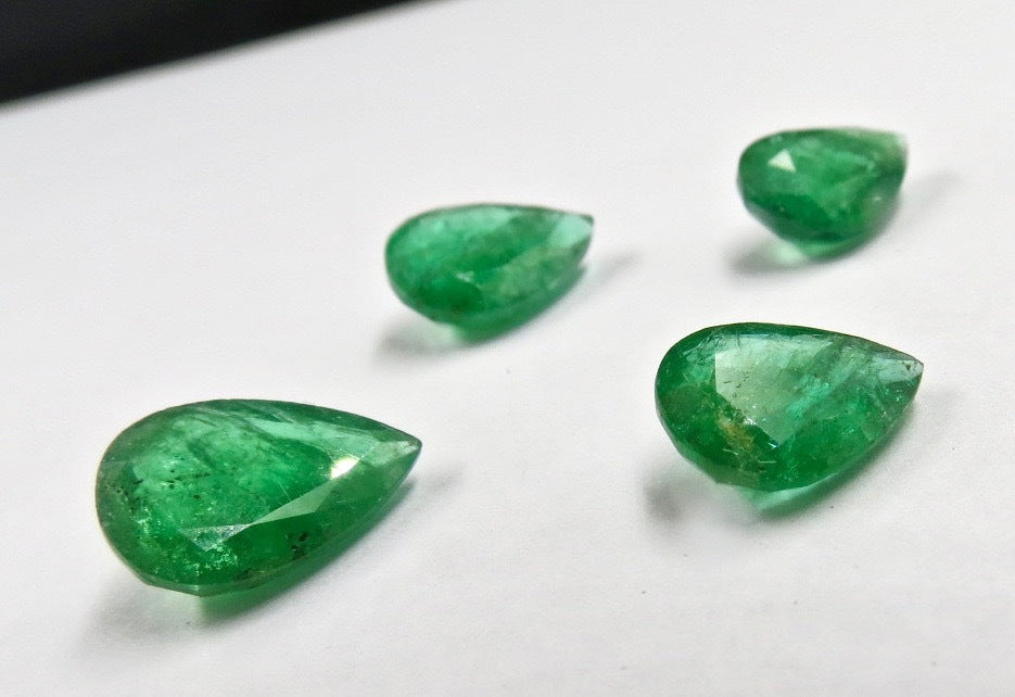 Certified Zambia Natural Emerald Pear Cut 4 Pc 17 Ct Loose Gemstone Ring Pendant