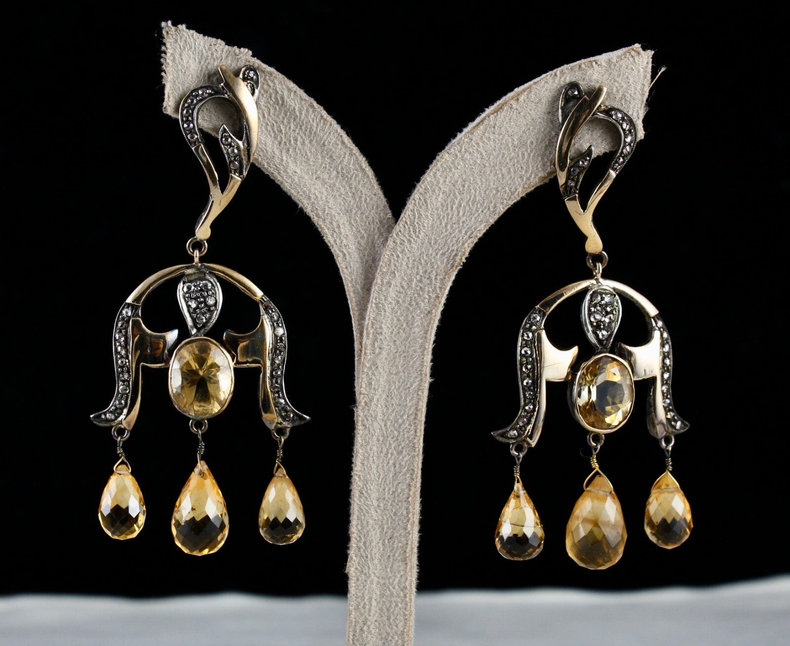 Certified Natural Yellow Citrine 10+ Ct Natural Diamond Sterling Silver Earrings