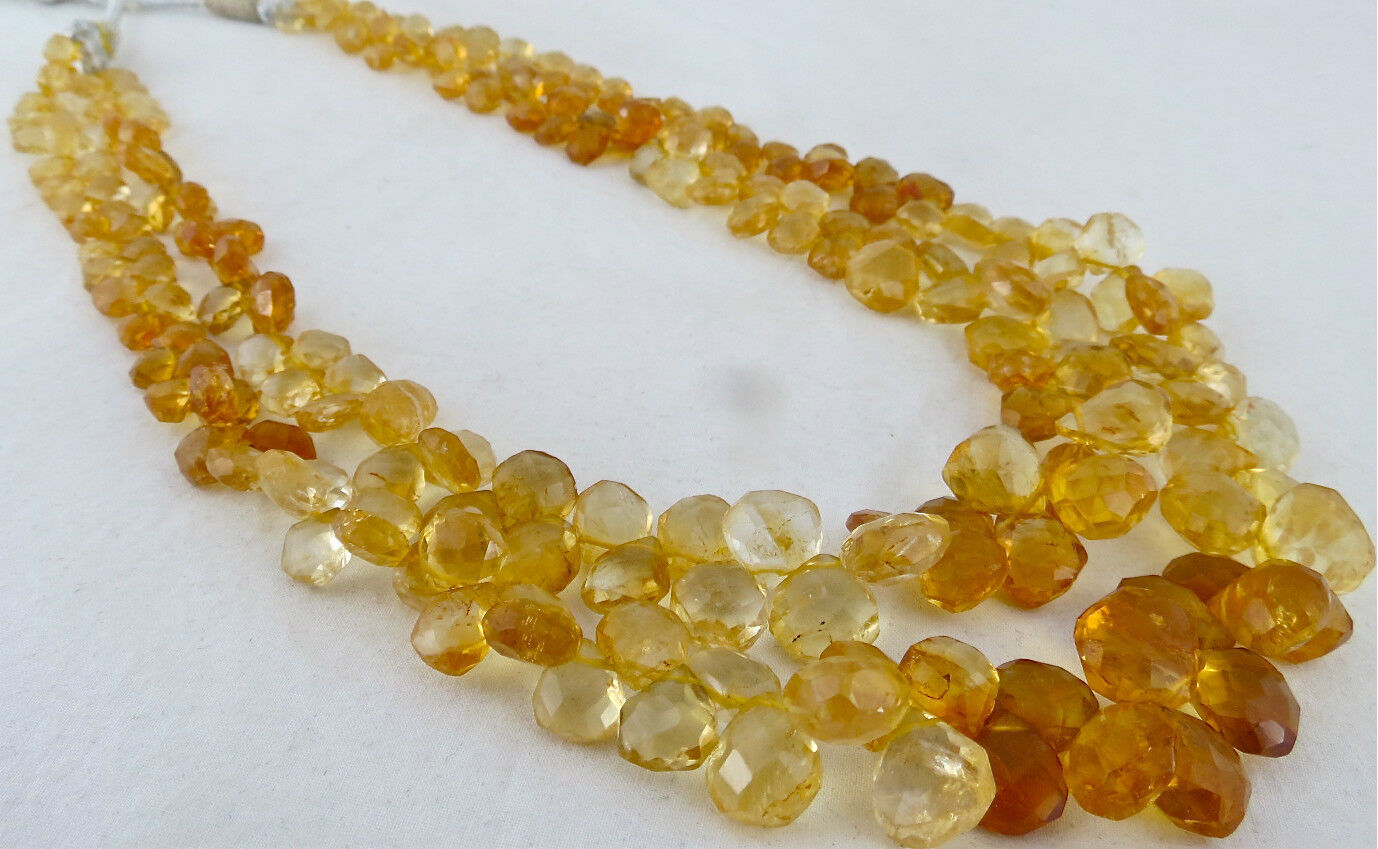 NATURAL CITRINE BEADS HEART DROPS 2 L 424 CARATS GEMSTONE HIGH FASHION NECKLACE