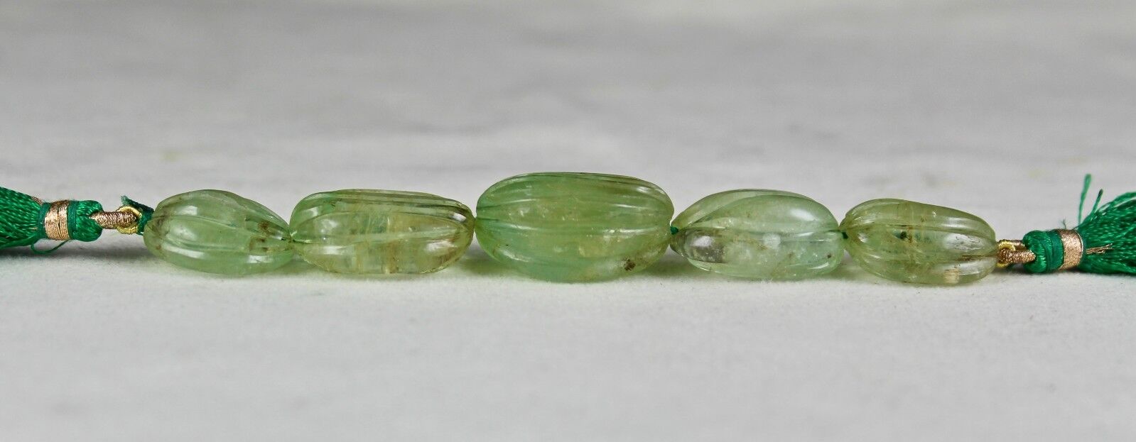 Natural Emerald Carved Melon Beads Drilled 5 Pc 133.50 Ct Gemstone Designing Set