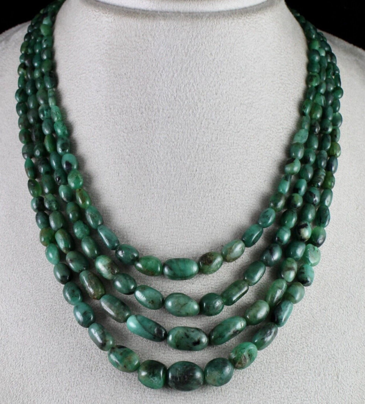 Vintage Natural Emerald Beads 4L 490 Ct Cabochon Gemstone Antique Necklace