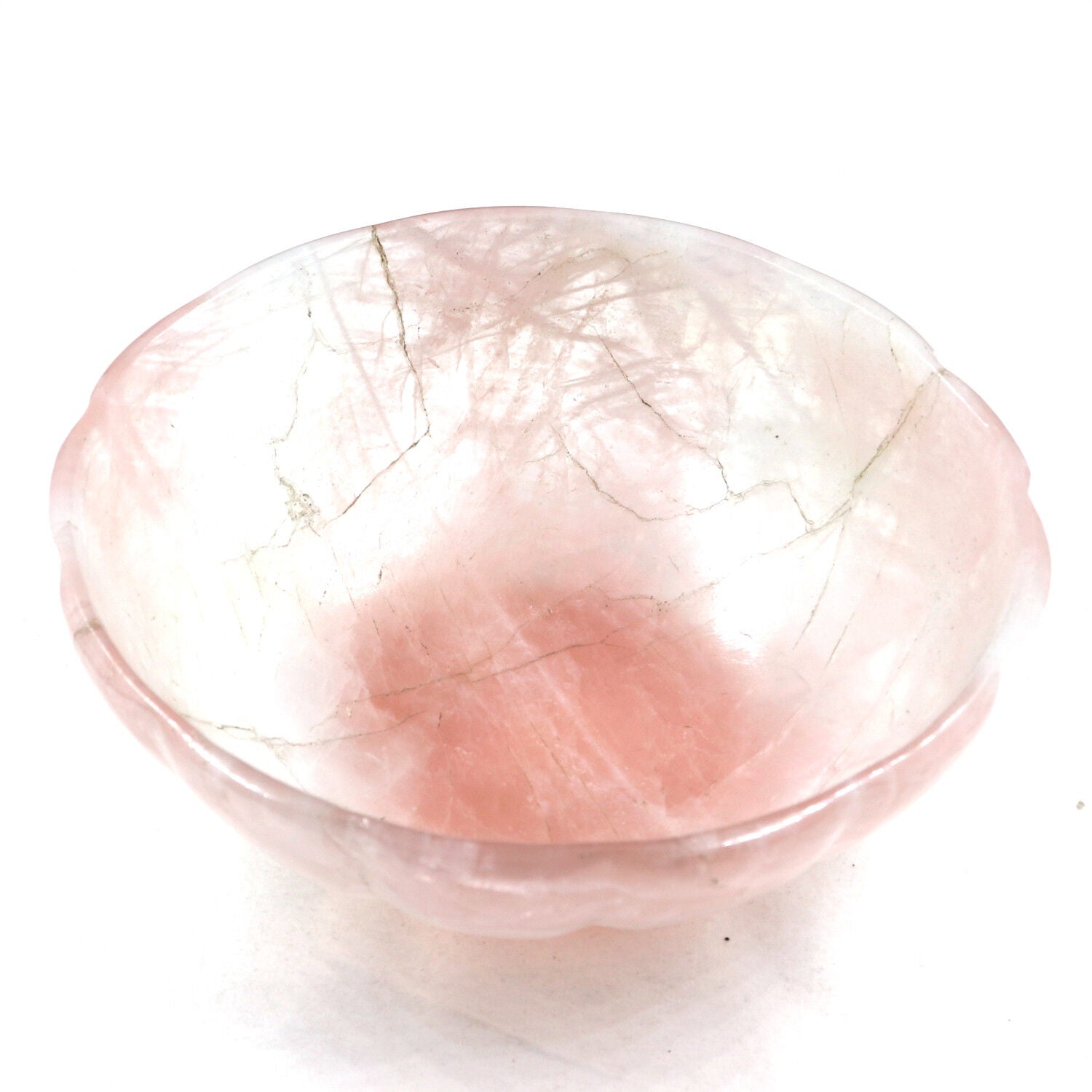 Hand Crafted Natural Rose Quartz Carved 1185 Ct Gemstone Round Bowl Home Decor