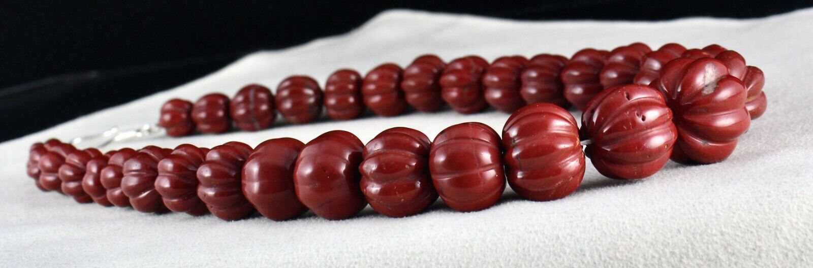 Red Jasper Carved Melon Beads 22mm Big 882 Cts Gemstone Silver Fashion Necklace