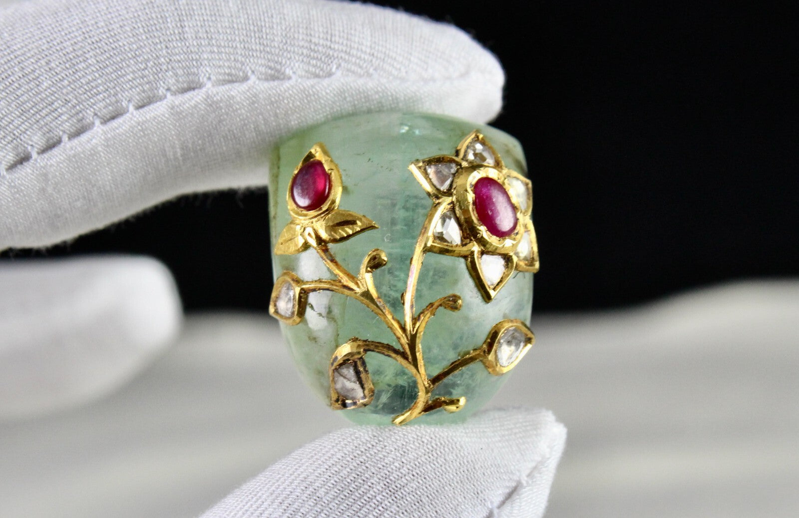 Certified Old Natural Emerald 121ct Cabochon Ruby Natural Diamond 22k Gold Studs